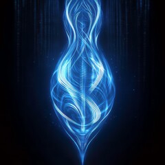 Poster - Bright Blue Abstract Light Wave with Dynamic Flowing Patterns in Dark Background, Representing Energy and Motion in Digital Art