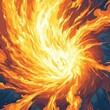 © Uliana - vector style flat illustration circular motion, low-angle, fire background, glowing swirling flames, intense and dynamic. clean lines 2D design