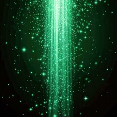 Poster - Glowing Green Light Beam with Sparkling Particles Against Dark Background for Abstract Design Projects and Creative Artwork Elements