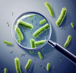 Poster - Magnified View of Green Bacteria Under the Microscope with Scientific Presentation of Microorganisms on a Clean Surface