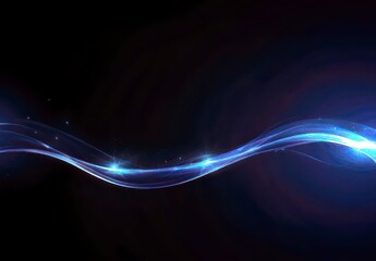 Fototapete - Elegant abstract wave design with glowing light trails and sparkling stars on a dark background, conveying motion and modern aesthetics for creative projects
