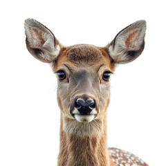 Wall Mural - a high-resolution close-up portrait of a female deer (doe), showcasing its soft fur and expressive e