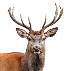 Wall Mural - a high-resolution close-up portrait of a male deer (stag) with large, symmetrical antlers, showcasin