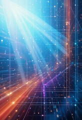 Poster - Abstract Digital Network Light Trails And Glowing Grid