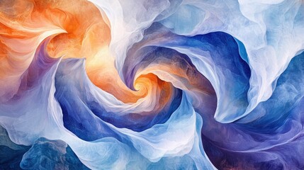 Poster - Abstract artistic waves in light blue, orange, and purple swirls, evoking motion and fluidity, ideal for design and creativity-focused projects