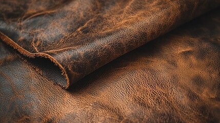Poster - Close-up of textured brown leather hide.