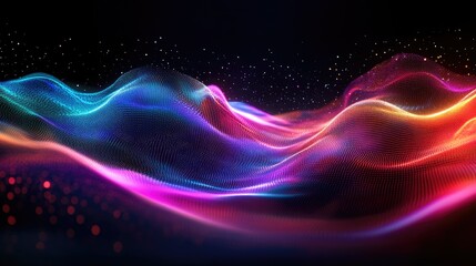 Poster - Abstract futuristic scene with glowing multicolor lines forming a digital landscape