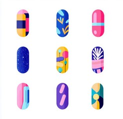 Poster - Colorful Abstract Capsules with Unique Patterns and Textures in a Modern Design Aesthetic Perfect for Digital Art and Creative Projects