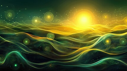 Poster - Artistic abstract landscape featuring glowing data clusters and smooth gradients