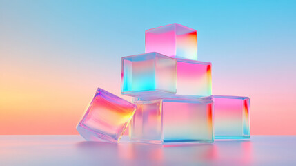 Poster - a dynamic 3d composition featuring an array of reflective cuboids, aligned in a staggered pattern, i