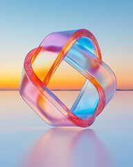 Poster - A conceptual 3D design showcasing mirrored blocks arranged in a circular pattern, their glossy exteriors catching rotating neon ribbons,