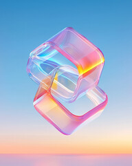 Poster - A conceptual 3D design showcasing mirrored blocks arranged in a circular pattern, their glossy exteriors catching rotating neon ribbons,