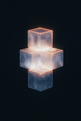 Poster - An ultra-clean, futuristic collage of reflective cubes in ascending order, each face intersected by neon beams on a pitch-black background,