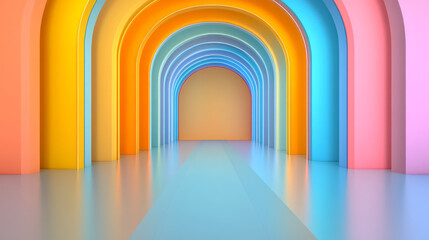 Poster - A bold digital artwork of minimalist mirrored columns arranged in rows, neon streaks gliding horizontally, creating a sense of depth and dimension,