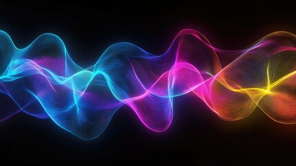 Poster - Conceptual abstract background with symmetrical digital waves and soft neon color