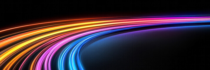 Leinwandbilder - A minimalist angle focusing on colorful streaks of speeding headlights and taillights, creating graceful arcs over the pitch-black asphalt,