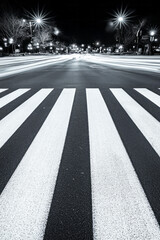 Aufkleber - An artful perspective capturing light trails passing by a quiet pedestrian crossing, emphasizing the stark contrast between motion and stillness,