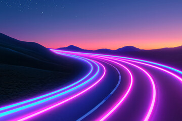 Aufkleber - A futuristic approach showing neon pink and cyan lines rushing across a midnight highway, forming geometric patterns of luminous motion,