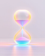 Poster - A minimalist scene featuring a transparent hourglass with bold neon sand, each grain illuminated to highlight the fleeting nature of time,