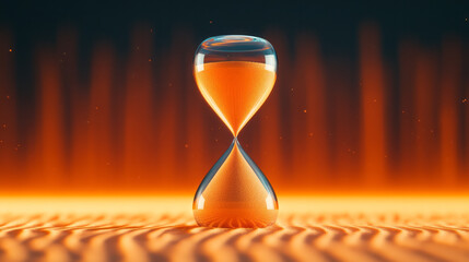 Poster - An artistic depiction of a sleek hourglass in warm ambient lighting, the bright, multi-hued sand forming delicate layers symbolizing the passage of time,