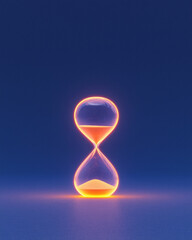 Poster - A minimalist scene featuring a transparent hourglass with bold neon sand, each grain illuminated to highlight the fleeting nature of time,
