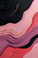 Aufkleber - A creative portrayal of molten color merging--sinuous lines of reds, pinks, and black, all laced with gold glitter under soft directional light,