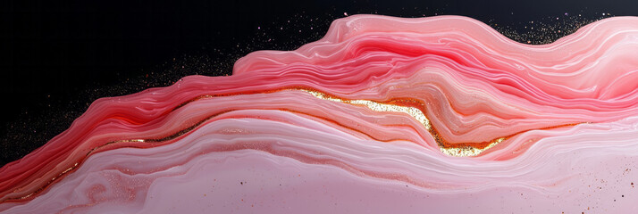 Poster - An artistic closeup where swirling pink and red layers dominate, while sharp black lines and glittery gold splotches add striking definition,