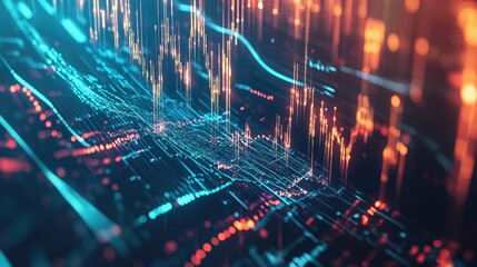 Fototapete - Luminous data patterns and abstract waves blending into a seamless futuristic design