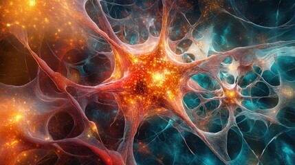 Poster - Neural network-inspired abstract design with interconnecting nodes and vibrant light effects