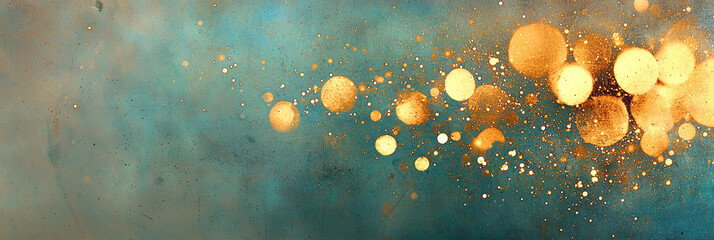 Leinwandbilder - A vibrant composition merging metallic gold flecks with scattered blue highlights, all blurred into a soft bokeh effect for a luxurious aesthetic,