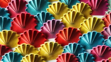 Poster - A close up of a colorful array of flower shaped objects. 