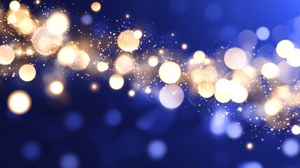Aufkleber - A luminous bokeh-inspired layout where scattered golden lights intermingle with deep azure tones, suggesting depth and motion,