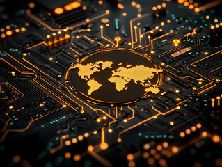 Poster - Global network connection, circuit board, technology background, data flow