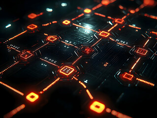 Poster - Futuristic Circuit Board, Network, Data Flow