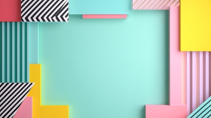 Poster - Colorful Geometric Shapes on Light Background with Stripes and Solid Colors for Creative Designs and Layouts