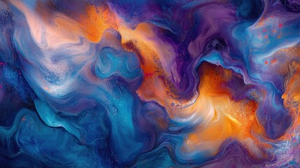 Fototapete - Vibrant and colorful abstract waves in blue, orange, and purple hues, creating a striking pattern for innovative branding or artistic content