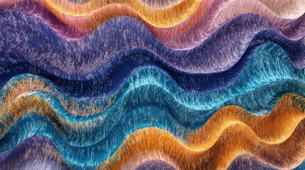 Fototapete - Vibrant and colorful abstract waves in blue, orange, and purple hues, creating a striking pattern for innovative branding or artistic content