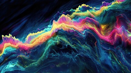 Fototapete - Vibrant multicolor glowing data streams forming an abstract futuristic digital landscape