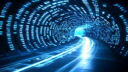 Poster - Data stream tunnel, future tech, digital flow