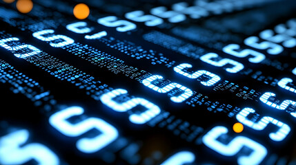Digital code stream flowing, tech background
