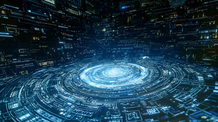 Poster - Futuristic digital data vortex, technology background