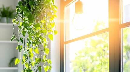 Wall Mural - Sunlight through window, indoor plant, home decor, bright