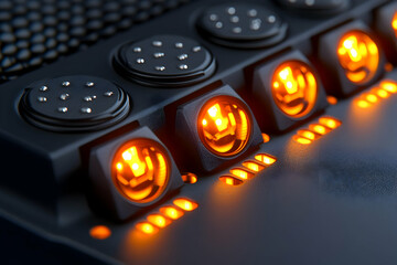 Poster - Illuminated control panel, close-up. Tech background