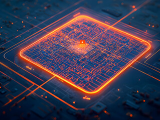 Poster - CPU chip glowing circuits, tech background