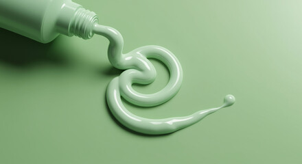 Poster - Green paint is squeezed from a tube forming a swirl on a green background. Green paint texture is visible
