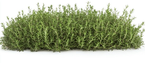 Wall Mural - Lush green rosemary herb bush positioned low in the frame with delicate leaves and a natural background highlighting its culinary and decorative appeal