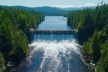 Wall Mural - Dam, river, forest, hydroelectric power, nature