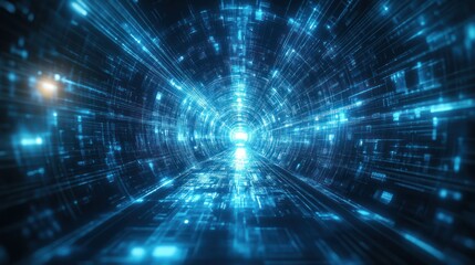 Data stream tunnel, digital technology, future, glowing, abstract background, website banner