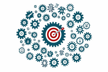 Poster - Target market strategy, cogwheels, teamwork