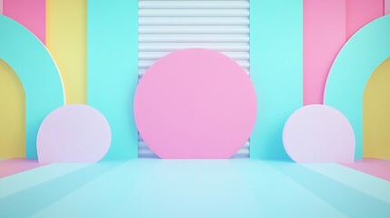 Poster - vibrant geometric shapes in pastel colors with soft lighting and textured background for creative de